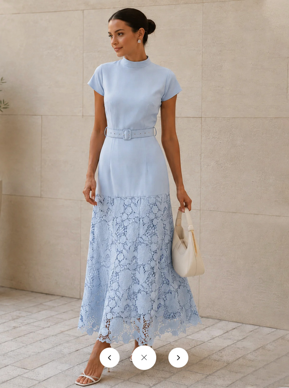 NWT Commense Belted Short Sleeve Lace Hem Midi Dress Sz L